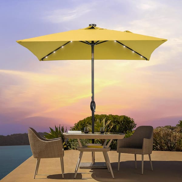 Sonkuki 6.5 ft. x 6.5 ft.LED Square Patio Market Umbrella - Stylish, Sun-Protective, Enhance Your Outdoor Oasis, Yellow