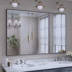 55 in. W x 36 in. H Aluminum Framed Rectangular Vanity Wall Mounted Mirror in Matte Black