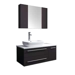Lucera 36 in. W Wall Hung Vanity in Espresso with Quartz Stone Vanity Top in White with White Basin and Medicine Cabinet