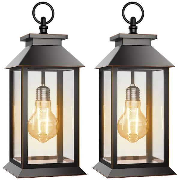 Black ABS Plastic Solar Lanterns Glass Solar Lights Outdoor