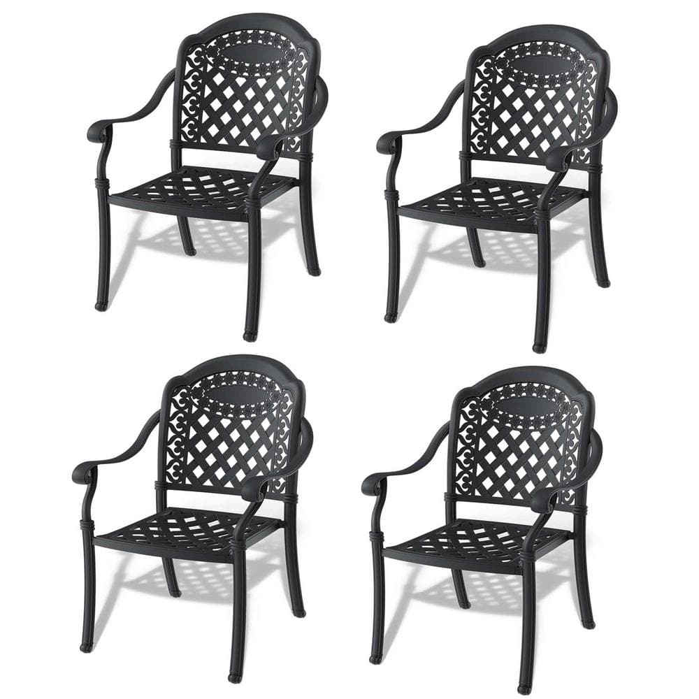 Black Cast Aluminum Outdoor Dining Chair Patio Dining Chairs Outdoor Metal 