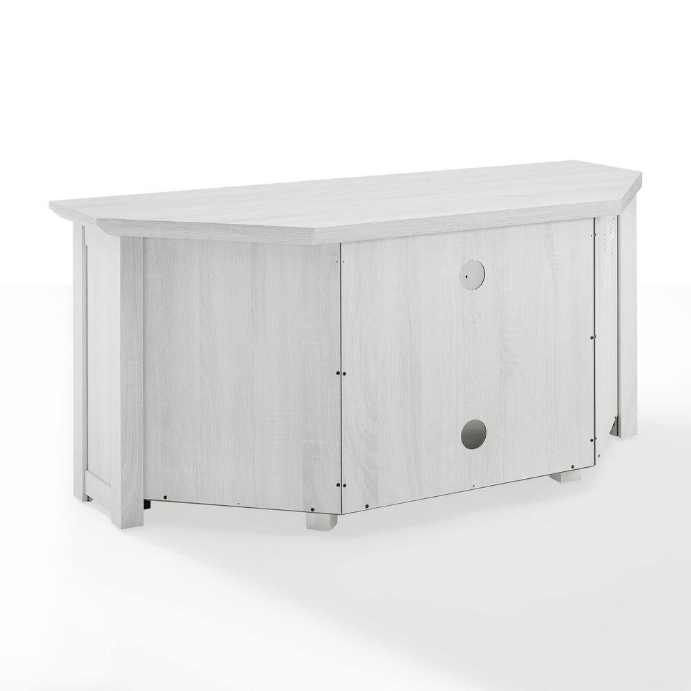 Whitewash Corner TV Stand with Cabinets and Open Storage