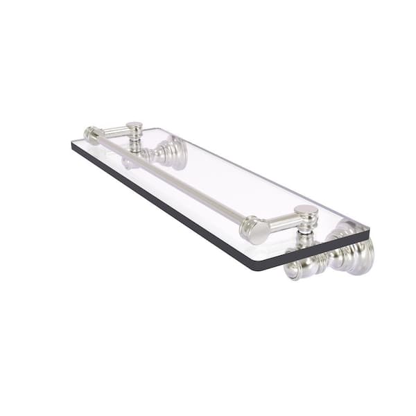 Carolina Collection 16 in. W x 3.3 in. H x 5.54 in. Glass Rectangular Shelfl in Satin Nickel with Gallery Rail