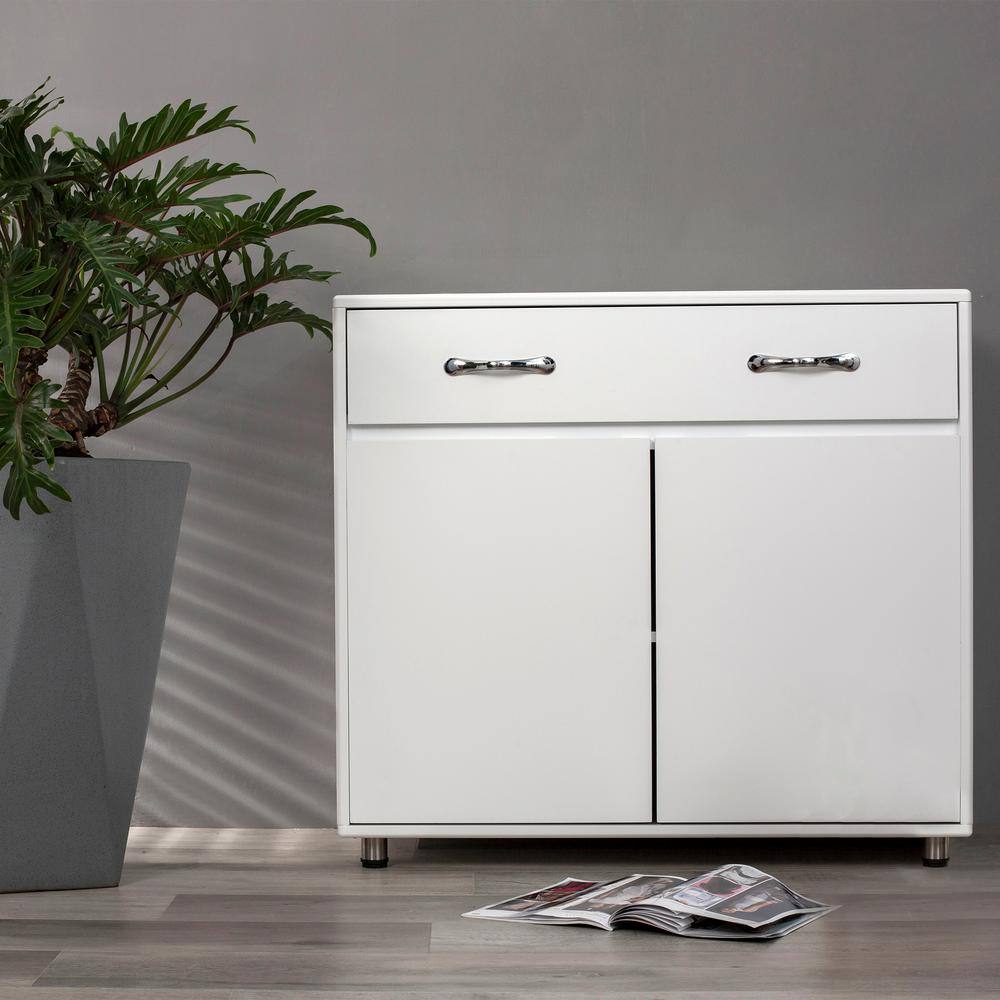 White Wood 35.43 in. Sideboard with 2 Doors and 1 Drawer