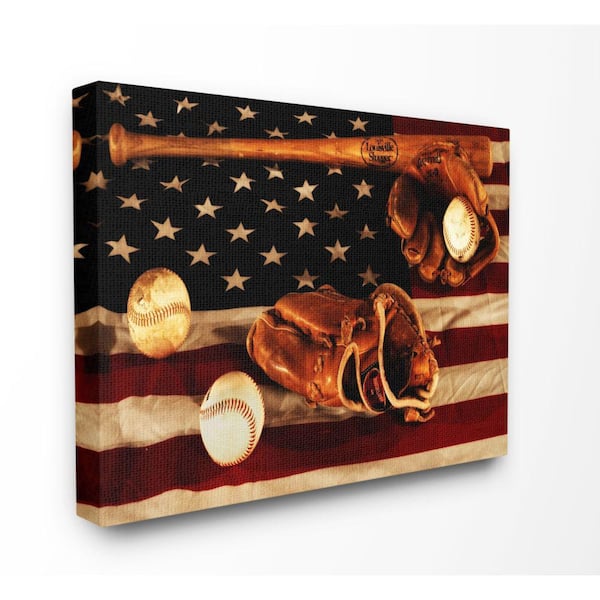 Stupell Industries 16 in. x 20 in. "Vintage American Flag Baseball Sports Rustic Photo" by Daniel Sproul Canvas Wall Art