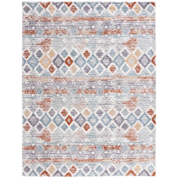 SAFAVIEH Berber Shag 7 ft. x 9 ft. Blue Rust/Ivory Diamond Striped Area Rug