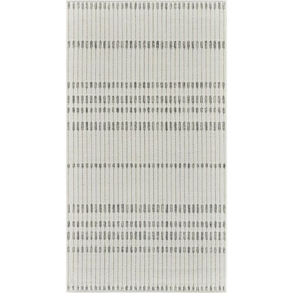Cream, Beige 3 ft. x 5 ft. Woven Striped Polypropylene Rectangle Indoor/Outdoor Area Rug