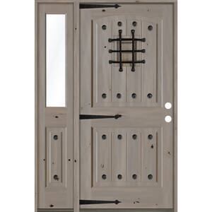 30 in. x 80 in. Mediterranean Knotty Alder Left-Hand/Inswing Clear Glass Grey Stain Wood Prehung Front Door w/Sidelite
