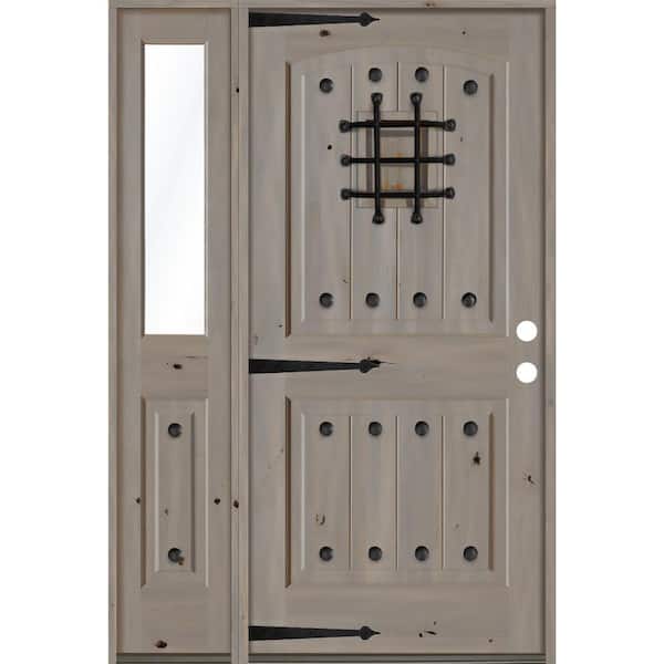 Krosswood Doors 30 in. x 80 in. Mediterranean Knotty Alder Left-Hand/Inswing Clear Glass Grey Stain Wood Prehung Front Door w/Sidelite