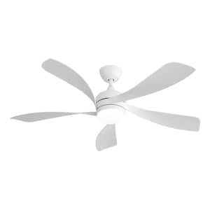 52 in. Indoor/Outdoor White Modern Ceiling Fan with 5 ABS Blades Remote Control Reversible DC Motor For Bedroom