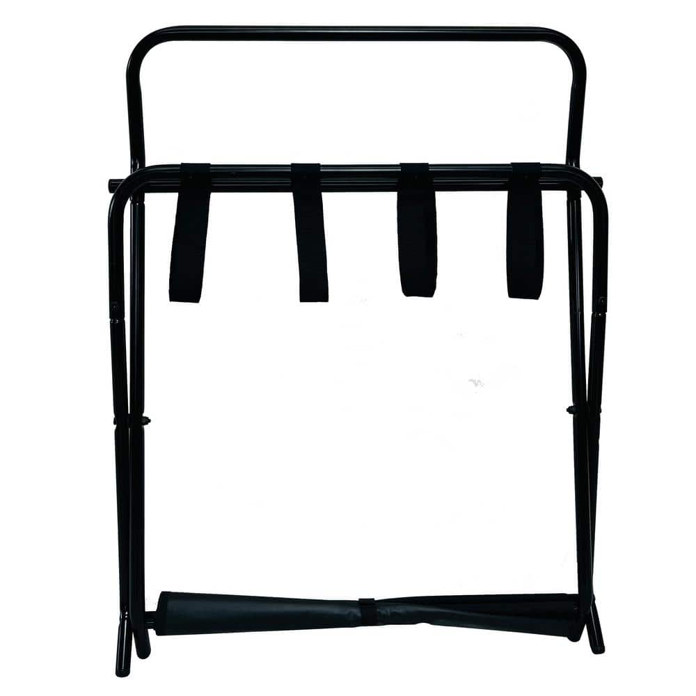 Black Metal Folding Luggage Rack with Fabric Shelf