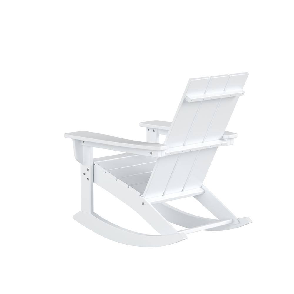 Shoreside White HDPE Modern Adirondack Outdoor Rocking Chair