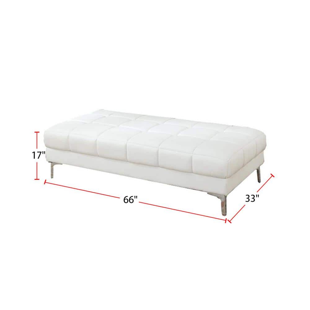 Contemporary Tufted White Leather Rectangular Accent Ottoman