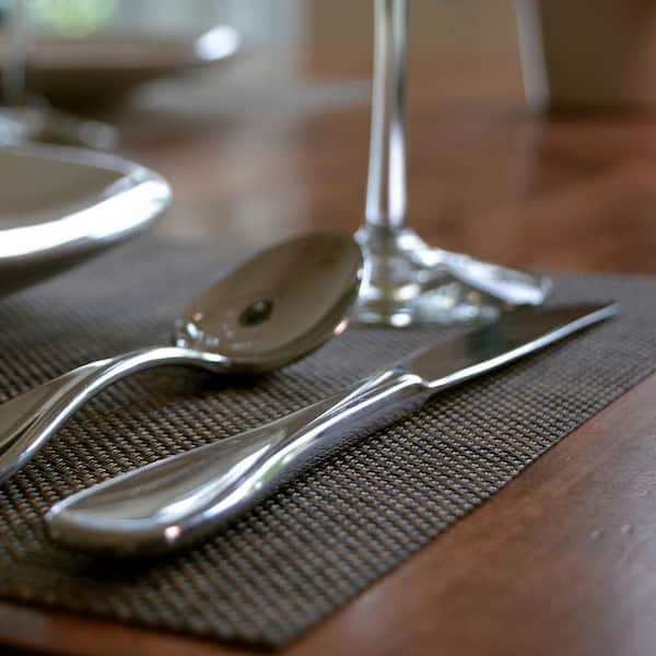 EveryTable 18 in. x 12 in. Navy Ticking Stripe PVC Placemat (Set of 6)