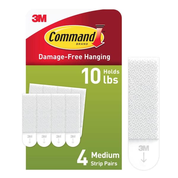 10 lb. Medium White Picture Hanging Strips, 4 Pairs