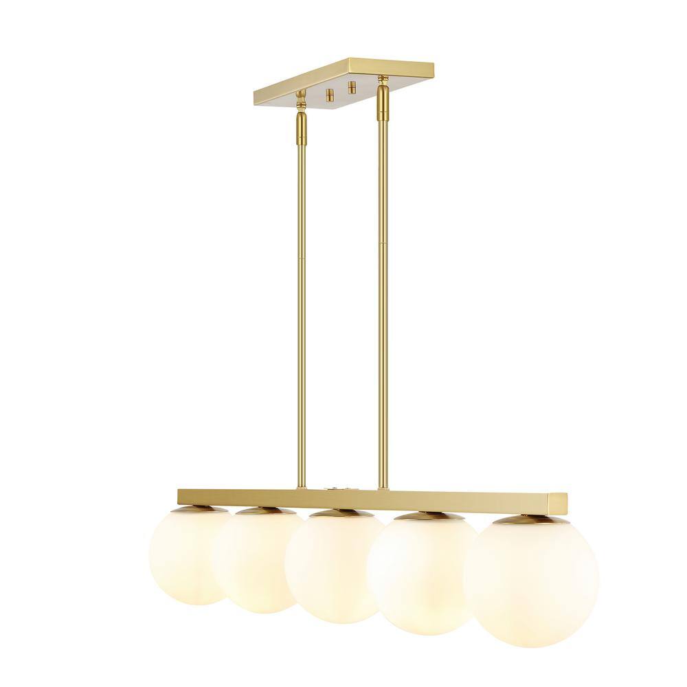 Luca Brass Gold 5-Light Globe Pendant Lamp with Frosted Glass