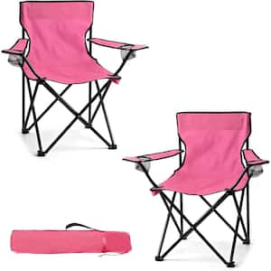 Pink Alloy Steel Frame Lightweight Portable Folding Camping Chair with Carry Bag, (2-Pack)