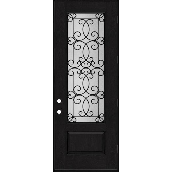 Regency 36 in. x 96 in. 3/4Lite Georgian Decorative Glass LHOS Onyx Mahogany Fiberglass Prehung Front Door