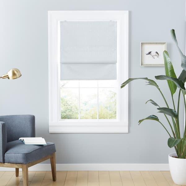Esme White Cordless Total Blackout Polyester Roman Shade 34 in. W x 64 in. L