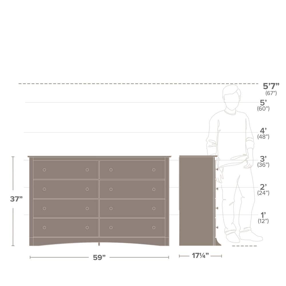 White Double 8-Drawer Horizontal Dresser with Deep Drawers