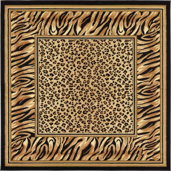 Unique Loom Wildlife Cheetah Light Brown 6' 0 x 6' 0 Square Rug