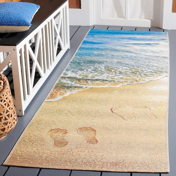Barbados Gold/Blue 3 ft. x 10 ft. Runner Gradient Seashore Indoor/Outdoor Area Rug