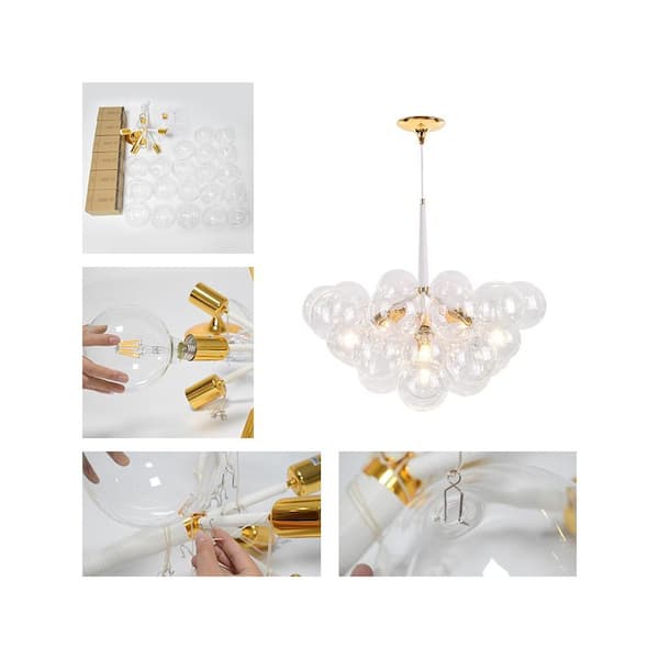 6-Light White Unique Glass Bubble Chandelier with bulbs