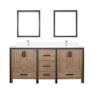 Ziva 72 in W x 22 in D Rustic Barnwood Double Bath Vanity, Cultured Marble Top, Faucet Set and 30 in Mirrors