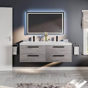 Surf 57 in. W x 20 in. D x 21.5 in. H Bathroom Vanity in Cement Gray with White Acrylic Top with White Sink