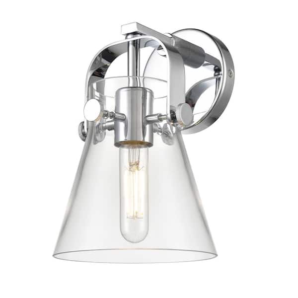 Innovations Pilaster II Cone 6.5 in. 1-Light Polished Chrome Wall Sconce with Glass Shade