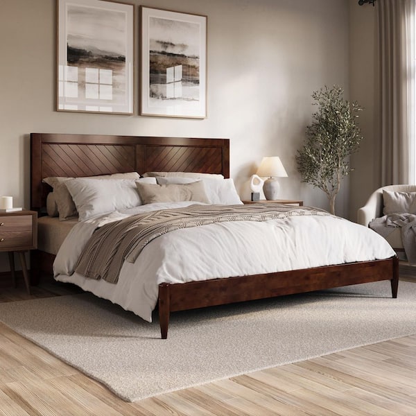 AFI Berkshire Walnut Brown Solid Wood Frame King Low Profile Platform Bed