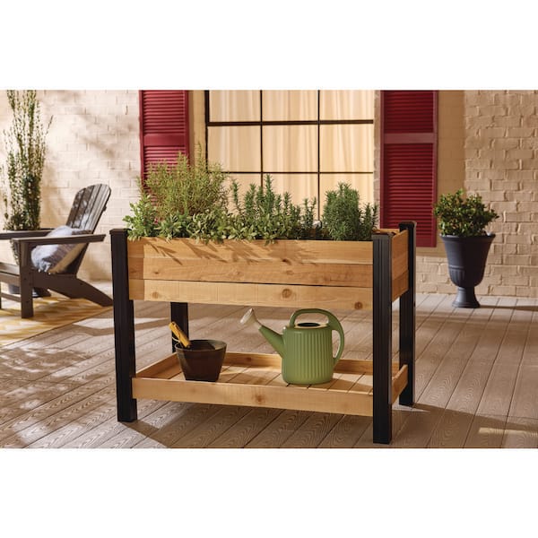 2 ft. x 4 ft. Elevated Cedar Garden Bed with Shelf (Vinyl Legs)