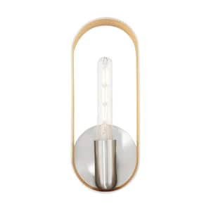 Ravena 5.125 in. 1-Light Brushed Nickel Sconce with Gold Accents