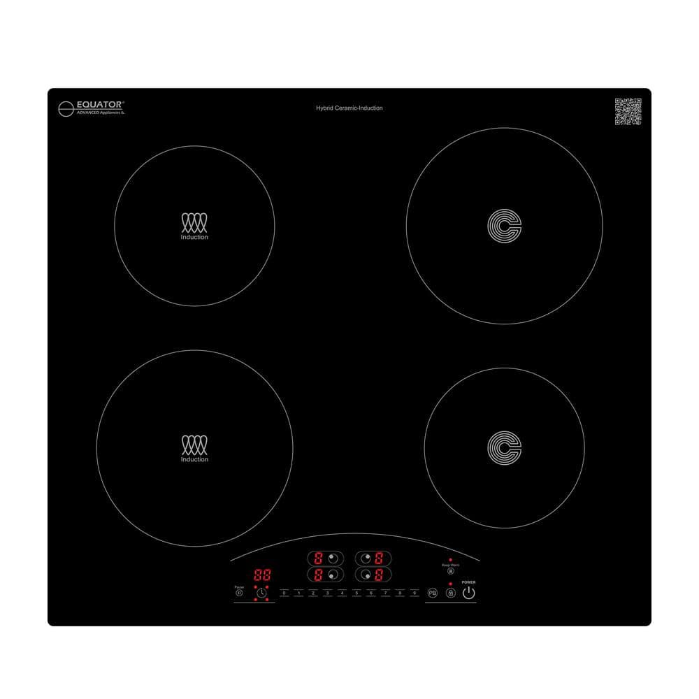 24 in. 240-Volt 2 Induction and 2 Ceramic Electric Hybrid Cooktop in Black