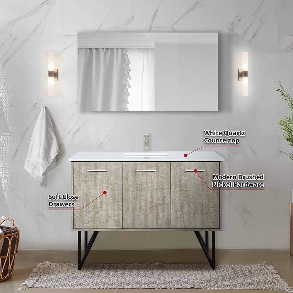 Lancy 48" Rustic Acacia Wood Bathroom Vanity with White Quartz Top