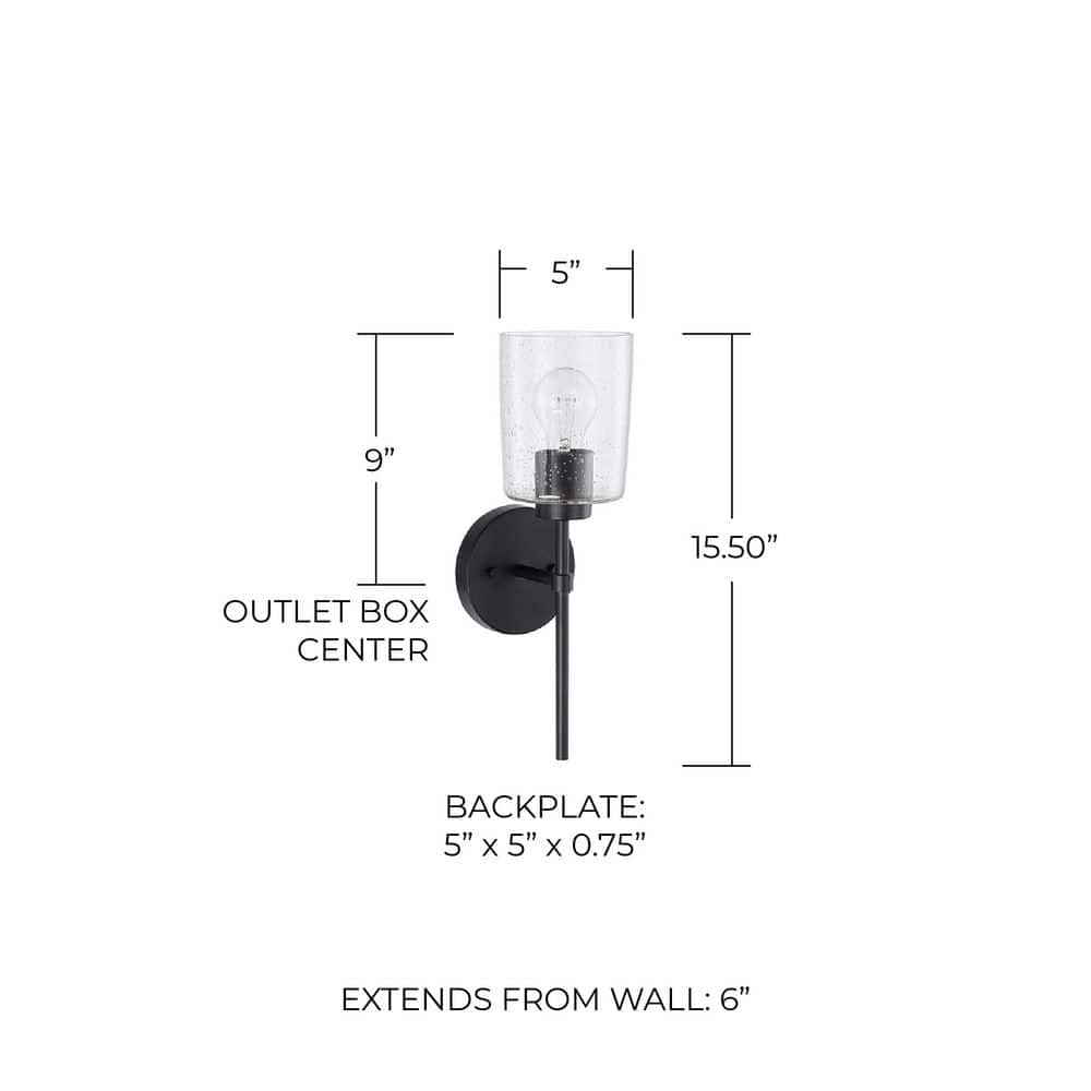 Greyson Matte Black Wall Sconce with Clear Seeded Glass Shade