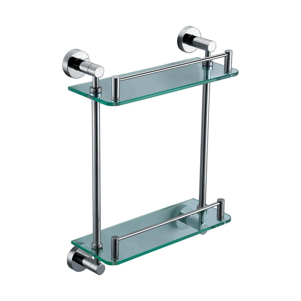 Polished Chrome Double Glass Wall Mounted Shower Shelf