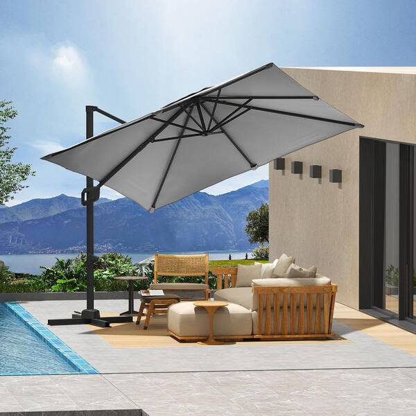 gray offset patio umbrella Domi 10'x10' Cantilever Umbrella, Aluminum Windproof Outdoor with 360Rotation, Square Sun Shade Umbrella for Outside Deck Backyard Garden Pool, : Patio, Lawn & Garden Enhance your outdoor experience with the 120 in Grey Patio Umbrella Base |