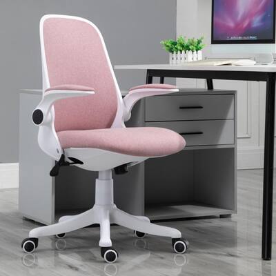 24.5" x 23.5" x 38.5" Pink Polyester Swivel Rocker Task Chair with Arms
