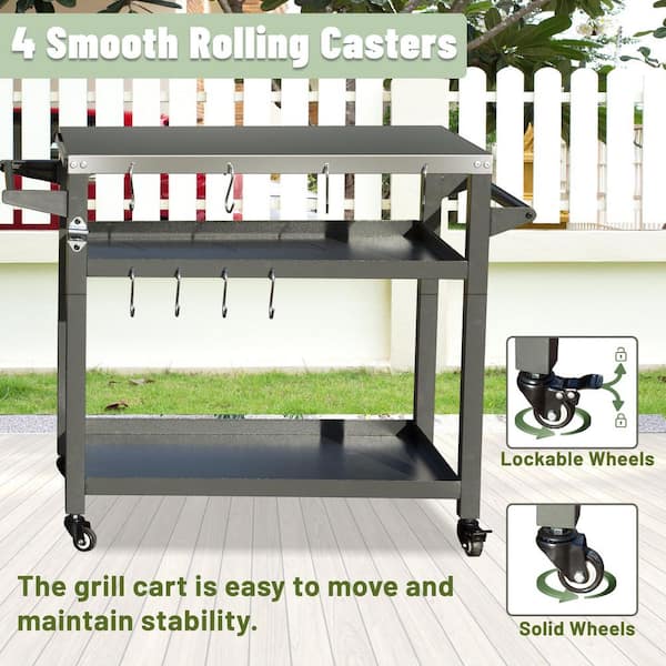 Unbranded 3-Shelf Outdoor Grill Table, Grill Cart Outdoor, Pizza Oven and Food Prep Table, Blackstone Table with Tabletop