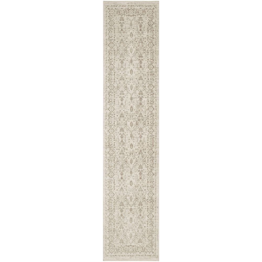 Nourison Outlines Ivory Grey 2 ft. x 12 ft. All-over design Traditional ...