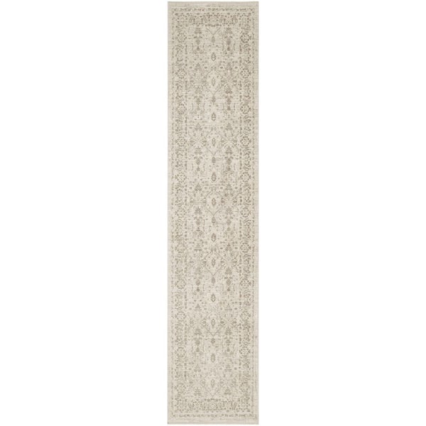 Outlines Ivory Grey 2 ft. x 12 ft. All-over design Traditional Runner Area Rug