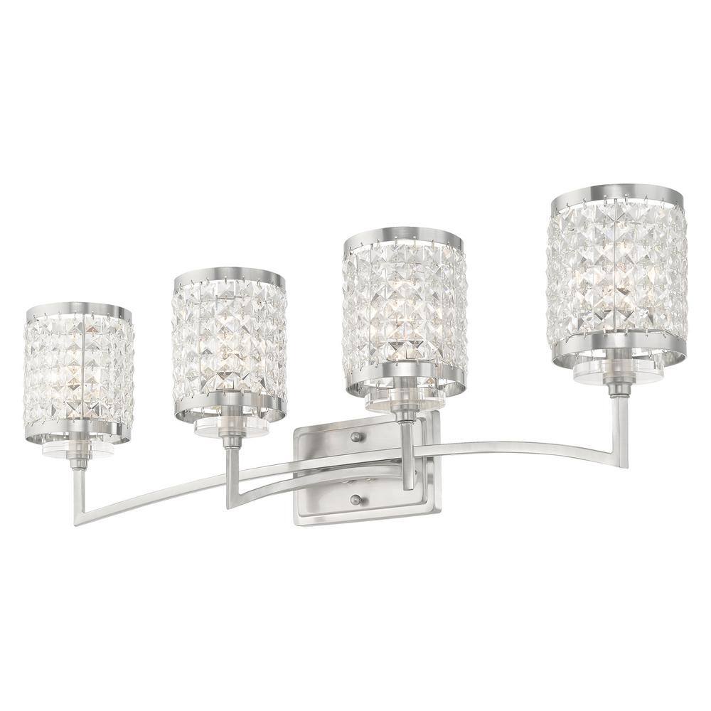 Elegant Grammercy 4-Light Brushed Nickel Vanity with Crystal Shades
