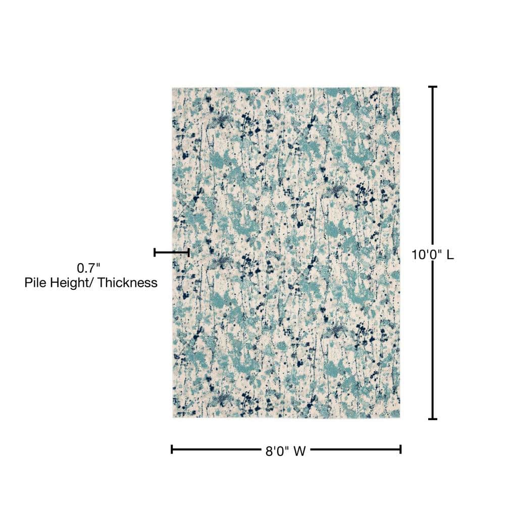 Ivory and Blue Abstract Floral 8' x 10' Area Rug