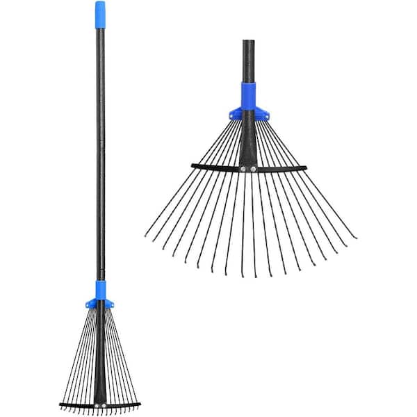 55in. Metal Adjustable Leaf Rake with Long Handle, Expandable 8-17 in. Head