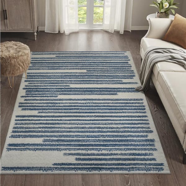 JONATHAN Y Khalil Modern Berber Stripe Cream/Navy 8 ft. x 10 ft. Area Rug