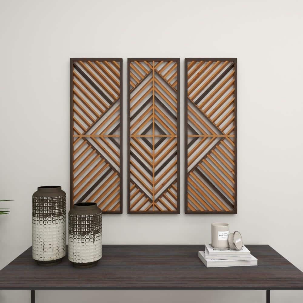 Brown and Light Brown Wood Geometric Wall Decor Set of 3