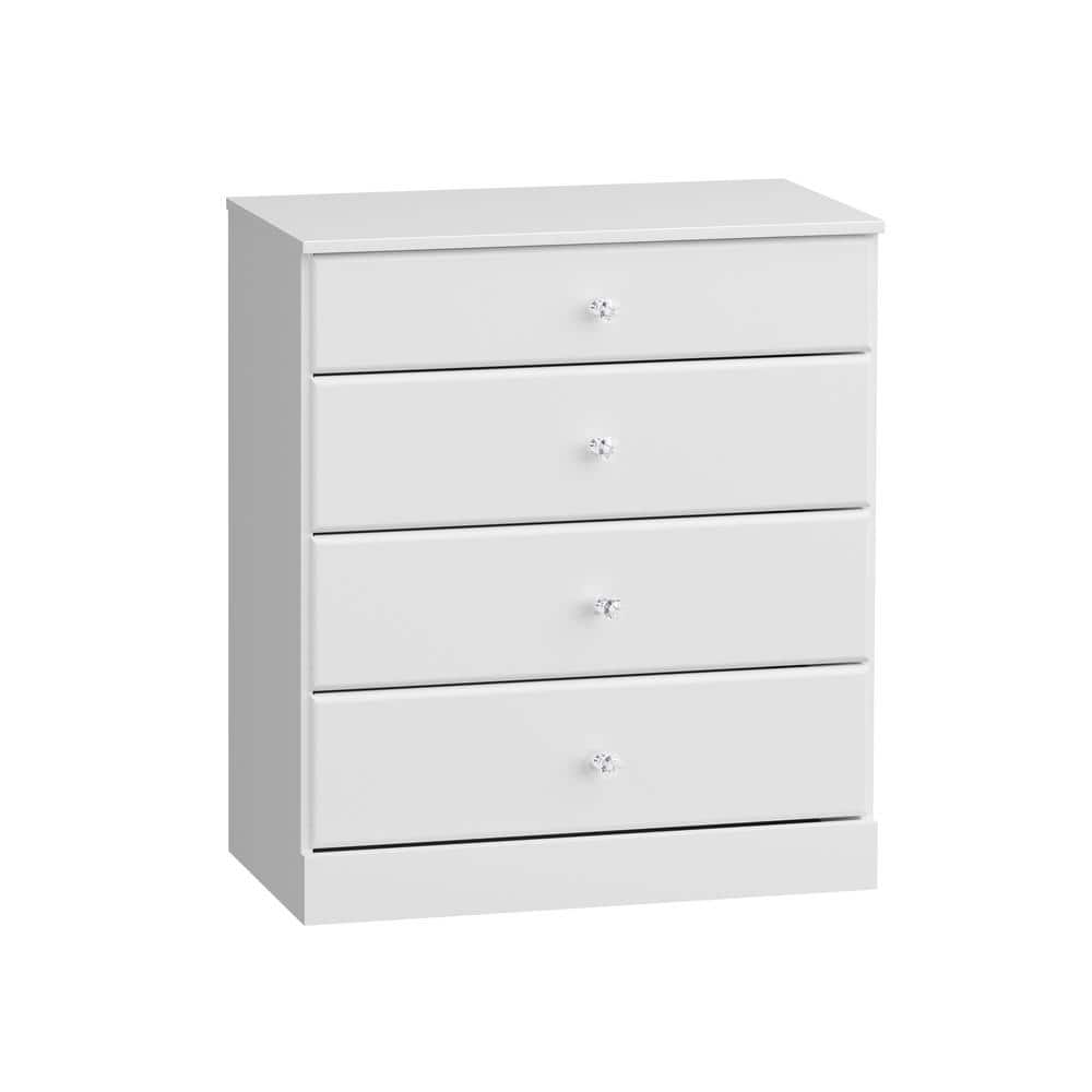 Astrid Crystal White 4-Drawer Vertical Dresser with Acrylic Knobs