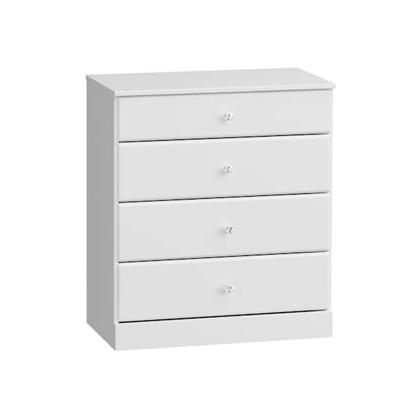 Prepac Astrid Crystal White 4-Drawer Dresser 30 in. Chest of Drawers, Dresser for Bedroom, Dressers for Clothes Organization