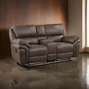 79.5 in. Pillow Top Arm Microfiber Rectangle Dual Recliner Loveseat Sofa in Brown